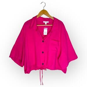 And Now This Women's New Cropped Button Front Top Size 3X Pomegranate Pink